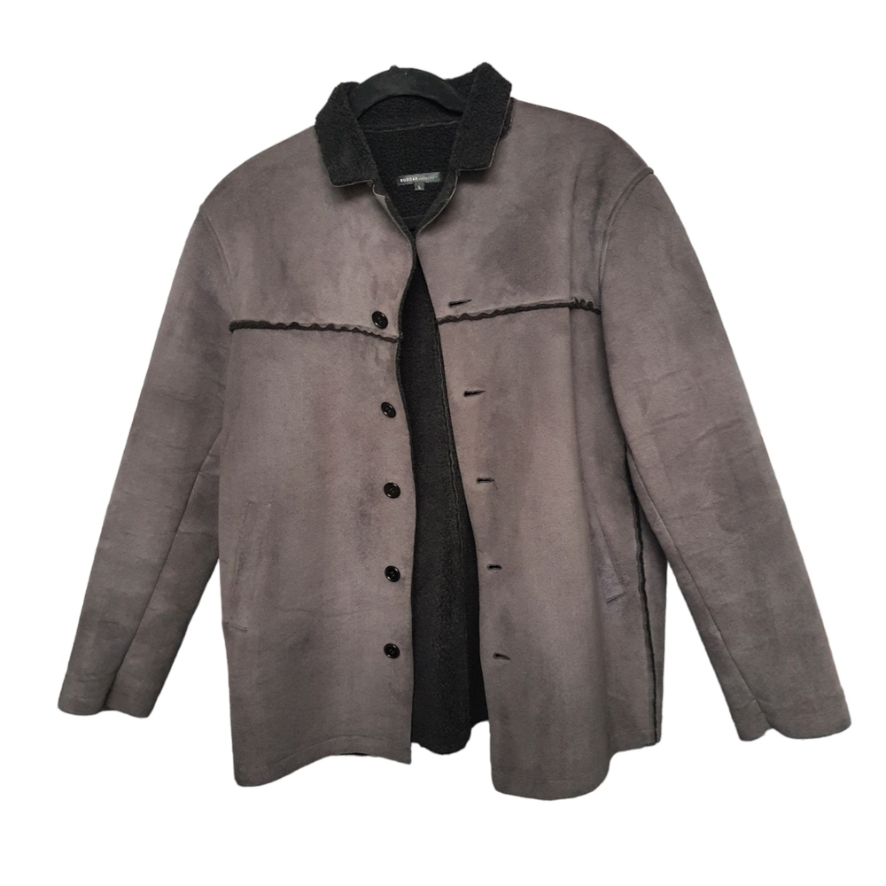 RUDSAK Sherpa Lined Jacket Womens L Charcoal Gray Black Button Front Warm